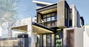 Residential facade design with modern architecture and lush greenery in Greenlane Penang