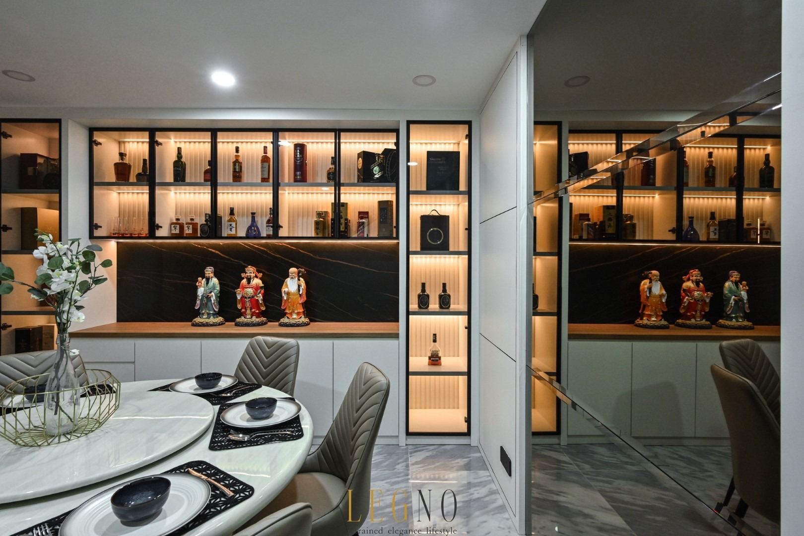 Modern Semi-D living room interior with cozy lighting and contemporary decor in Taman Bukit.