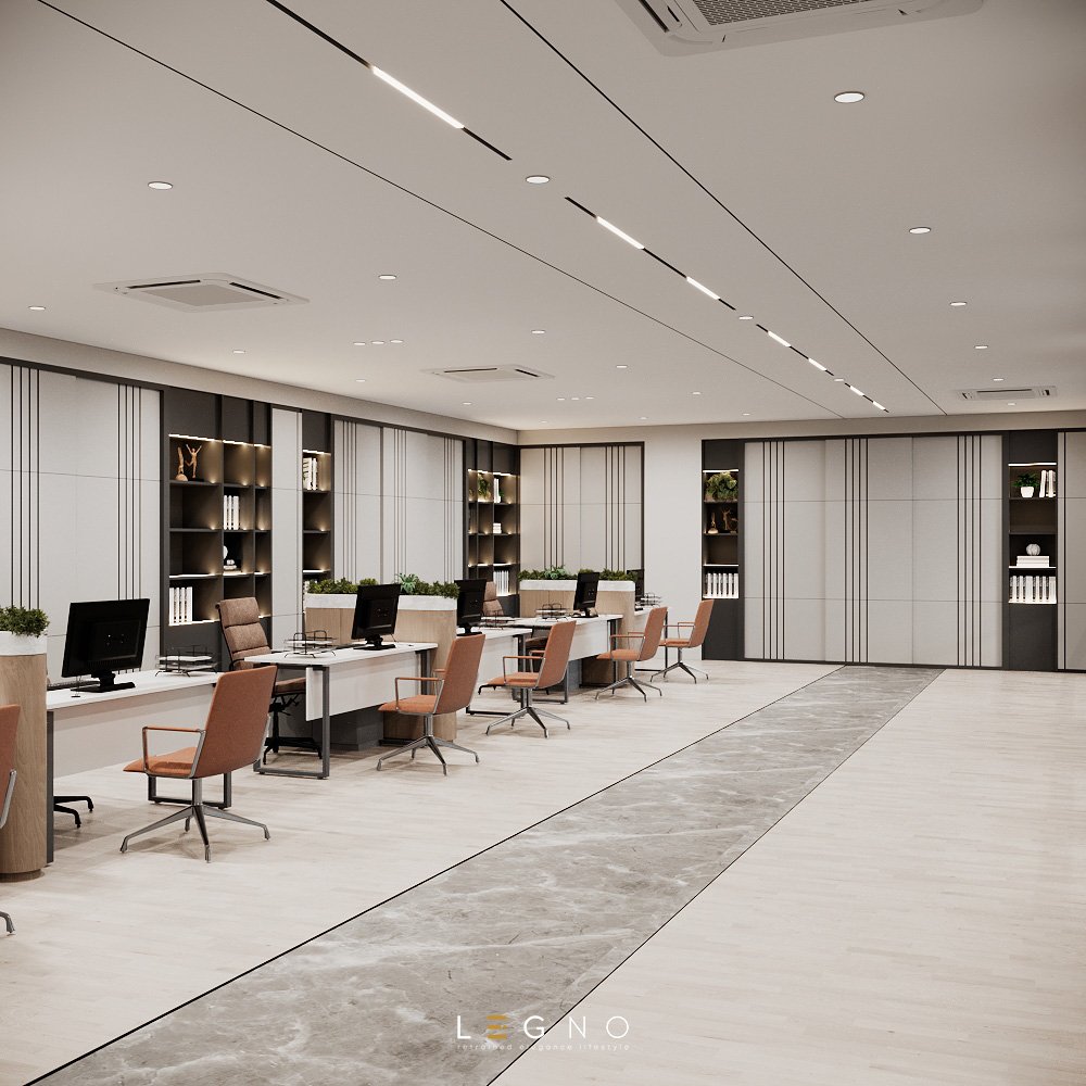 Modern open-concept office interior in Penang designed to spark collaboration and creativity.