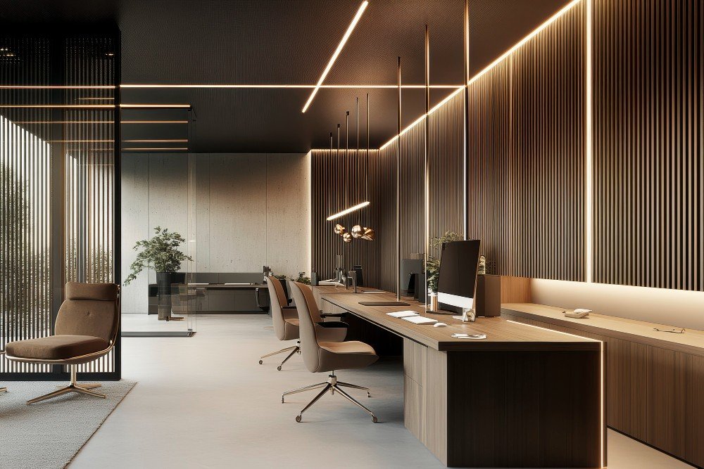 Modern office interior design and commercial renovation for a stylish workspace by Legno Interior in Penang.